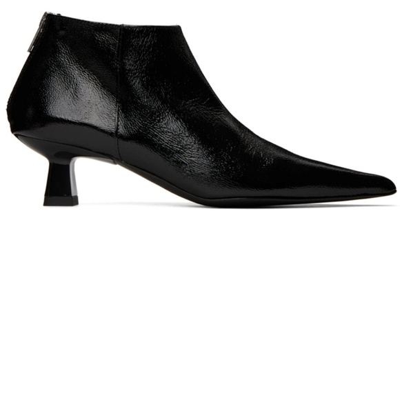 New Ganni Soft Pointy Crop Naplack Back Zip Kitten Heel Black Boots Size 8 US - Picture 2 of 9